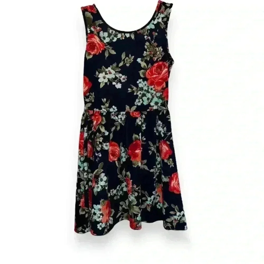 Ruby Rox Navy Floral Print Cut-Out Dress, size M (Juniors)